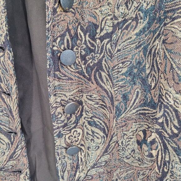 Vintage Wool Blend Trucker Jacket Blazer Shacket M Brown Gold Paisley Jacquard - Picture 5 of 10